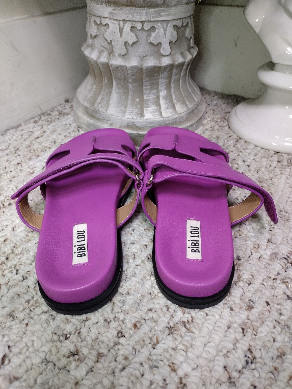 Anthropologie Bibi Lou Mindy Purple Leather Slide Sandals - Picture 4 of 7